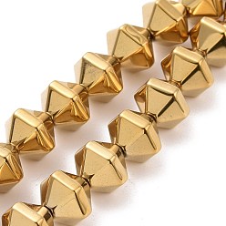 Golden Plated Electroplated Non-magnetic Synthetic Hematite Beads Strands, Faceted, Bicone, Golden Plated, 8x10x8.5mm, Hole: 0.8mm, about 49pcs/strand, 15.75 inch(40cm)