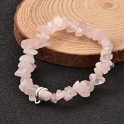 Quartz Rose Puce rose naturelle bracelets de perles de quartz stretch, avec des bélières en alliage plaqué argent antique, 53mm