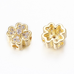 Real 18K Gold Plated Rack Plating Brass Micro Pave Cubic Zirconia Beads, Flower, Real 18K Gold Plated, Mixed Color, Mixed Color, 8x5mm, Hole: 1.5mm