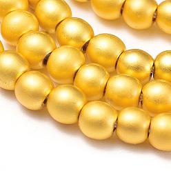 Golden Plated Electroplate Non-magnetic Synthetic Hematite Beads Strands, Round, Frosted, Golden Plated, 3.5~4mm, Hole: 1mm, about 112pcs/strand, 16.1 inch(41cm)