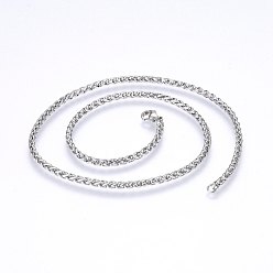 Stainless Steel Color 304 Stainless Steel Wheat Chain Necklaces, with Lobster Claw Clasps, Stainless Steel Color, 19.7 inch(50cm), 4mm