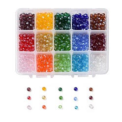 Couleur Mélangete Perles en verre electroplate, perle plaquée lustre, facette, rondelle, couleur mixte, 8x6mm, Trou: 1mm, 15 couleurs, 30 pcs / couleur, 450 pcs