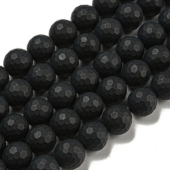 Black Agate Natural Black Agate Beads Strands, Faceted Round, Dyed & Heated, Frosted, 10mm, Hole: 1mm, about 39pcs/strand, 14.7 inch