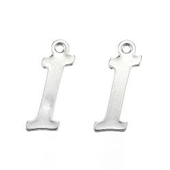 Stainless Steel Color 304 Stainless Steel Letter Charms, Letter.I, Stainless Steel Color, 13.5x5x0.8mm, Hole: 1mm
