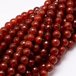 Dark Red Dyed Natural Agate Faceted Round Beads Strands, Dark Red, 8mm, Hole: 1mm, about 48pcs/strand, 15.3 inch