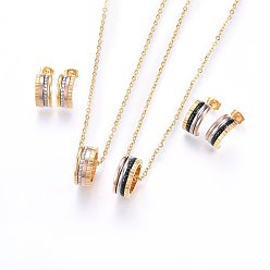 Mixed Color 304 Stainless Steel Jewelry Sets, Pendant Necklaces and Stud Earrings, Rings, Mixed Color, 17.32 inch(44cm), 14.5x7x2mm, Pin: 0.8mm