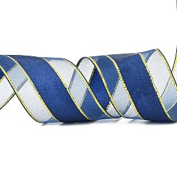 Prussian Blue Solid Color Organza Ribbons, Golden Wired Edge Ribbon, for Party Decoration, Gift Packing, Prussian Blue, 1"(25mm), about 50yard/roll(45.72m/roll)