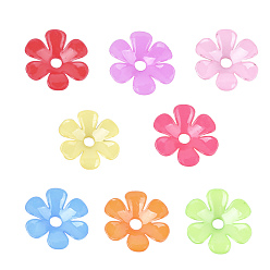 Mixed Color Opaque AS Plastic Bead Caps, 6-Petal, Flower, Mixed Color, 33.5x31.5x6.5mm, Hole: 5.5mm, about 350pcs/500g