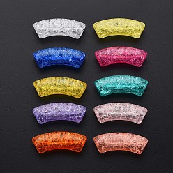 Mixed Color Transparent Crackle Acrylic Beads, Curved Tube, Mixed Color, 32x8x10mm, Hole: 1.6mm, about 330pcs/500g
