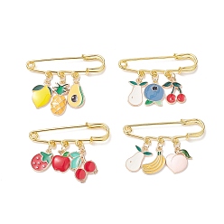 Mixed Color Fruit Alloy Enamel Charm Brooch Pin, Iron Safety Kilt Pin for Sweater Shawl, Mixed Color, 34~40x50.5mm, 4pcs/set