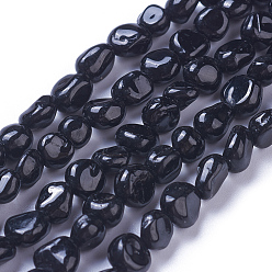 Black Natural Tourmaline Beads Strands, Tumbled Stone, Nuggets, Black, 6~12x4~8mm, Hole: 1mm, about 42~50pcs/strand, 15.7 inch(40cm)