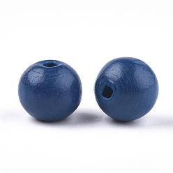 Marine Blue Painted Natural Wood Beads, Round, Marine Blue, 10x8.5~9mm, Hole: 2~3mm
