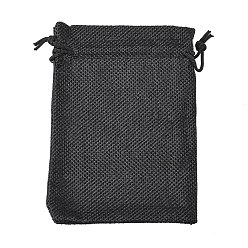 Black Polyester Imitation Burlap Packing Pouches Drawstring Bags, for Christmas, Wedding Party and DIY Craft Packing, Black, 12x9cm