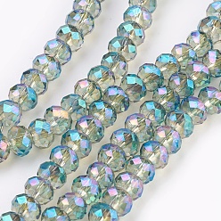 Turquoise Electroplate Glass Beads Strands, Full Rainbow Plated, Faceted, Rondelle, Turquoise, 6x4~5mm, Hole: 0.8~1mm, about 88~92pcs/strand, 15.5 inch~16 inch(39~45cm)