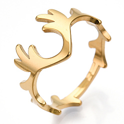 Chapado en Oro Real 18K Chapado en iones (ip) 304 anillo ajustable de asta de ciervo de acero inoxidable para mujer, real 18 k chapado en oro, tamaño de EE. UU. 6 1/2 (16.9 mm)