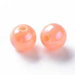 Saumon Clair Perles acryliques opaques, de couleur plaquée ab , ronde, saumon clair, 10x9mm, Trou: 2mm, environ940 pcs / 500 g