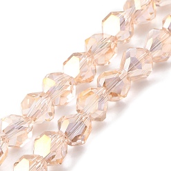 PeachPuff Transparent Electroplate Glass Beads Strands, Faceted, Triangle, PeachPuff, 8~9x8.5~9x8.5~9mm, Hole: 1.5mm, about 50pcs/strand, 16.69''(42.4cm)
