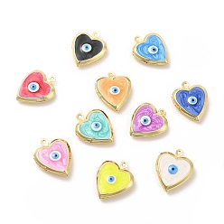 Mixed Color Brass Enamel Locket Pendants, Real 18K Gold Plated, Long-Lasting Plated, Heart with Evil Eye, Mixed Color, 21x17x5mm, Hole: 1.4mm, Inner Diameter: 9.5x10mm