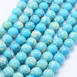 Bleu Clair Brins de perles de jaspe impérial synthétiques, ronde, bleu clair, 6~6.5mm, Trou: 1mm, Environ 64 pcs/chapelet, 15.3 pouce (39 cm)