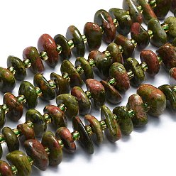 Unakita Perlas naturales unakite hebras, patatas fritas, 7~13x8~9x3~4 mm, agujero: 1 mm, sobre 75 unidades / cadena, 14.76'' (37.5 cm)