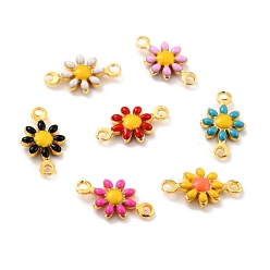 Mixed Color Brass Enamel Links Connectors, Golden, Cadmium Free & Lead Free, Sunflower, Mixed Color, 13x7x2.5mm, Hole: 1.2mm