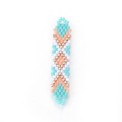 Colorful MIYUKI & TOHO Handmade Japanese Seed Beads Links, Loom Pattern, Shuttle Shape, Colorful, 41.5~42.5x8.5~9x1.7mm, Hole: 2mm