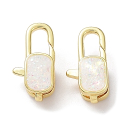 Rectangle Rack Plating Brass Lobster Claw Clasps, with Resin Imitation Opal, Cadmium Free & Lead Free, Real 18K Gold Plated, Long-Lasting Plated, Rectangle, 17.5x9.5x6mm, Hole: 3x1mm