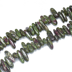 Ruby in Zoisite Natural Ruby in Zoisite Beads Strands, Chip, 10~30x5~10x3~9mm, Hole: 1mm, about 65~85pcs/strand, 14.9 inch
