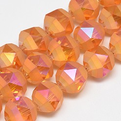 Orange Foncé Perles en verre electroplate, arc-en-ciel plaqué, givré, facette, ronde, orange foncé, 9~10x9~10mm, Trou: 2mm, Environ 72 pcs/chapelet, 25.98 pouce