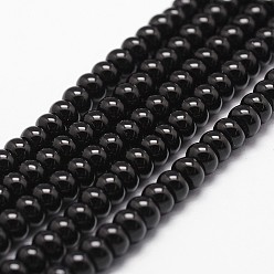 Black Onyx Brins de perles d'onyx noir naturel, Grade a, teints et chauffée, rondelle, facette, 6x4mm, Trou: 1mm, Environ 90 pcs/chapelet, 15.16 pouces ~ 15.35 pouces