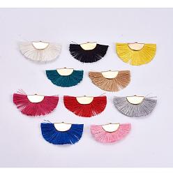 Mixed Color Polyester Tassel Pendant Decorations, Fan Shaped, Golden, Mixed Color, 24.5~28x44~53x3mm, Hole: 3x1.5mm