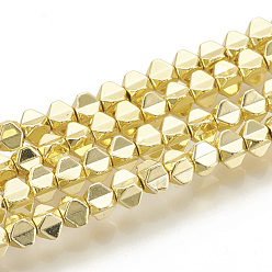 Golden Plated Electroplate Non-magnetic Synthetic Hematite Beads Strands, Golden Plated, 3x4.5x4.5mm, Hole: 1mm, about 120pcs/strand, 16.14 inch