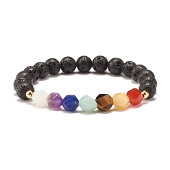 Mixed Stone Natural Tiger Eye Round Beads Oil Diffuser Power Bracelet, 7 Chakra Mixed Stone Protection Lucky Jewelry for Women, Inner Diameter: 2 inch(5cm)