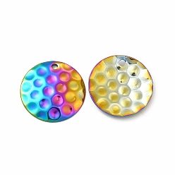 Rainbow Color Ионное покрытие (ip) 304 подвески из нержавеющей стали, , плоский круглый шарм, Радуга цветов, 20x2 мм, отверстие : 1.8 мм