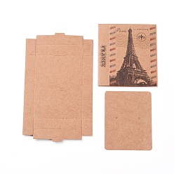 BurlyWood Kraft Paper Boxes and Earring Jewelry Display Cards, Packaging Boxes, with Eiffel Tower Pattern, BurlyWood, Folded Box Size: 7.3x5.4x1.2cm, Display Card: 6.5x5x0.05cm