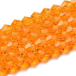 Оранжевый Прозрачные стеклянные бусины, граненые, двухконусные, оранжевые, 3.5x3 мм, отверстие : 0.8 мм, около 108~123 шт / нитка, 12.76~14.61 дюйм (32.4~37.1 см)