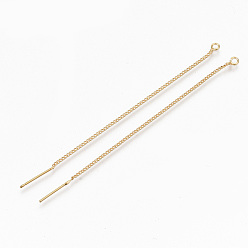 Real 18K Gold Plated Brass Stud Earring Findings, Ear Thread, with Loop, Nickel Free, Real 18K Gold Plated, 85x1.2mm, Hole: 1.8mm, Pin: 0.7mm