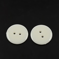Blanc Boutons acryliques de couture, Boutons en plastique pour costumes, 2-trou, teint, plat rond, blanc, 15x2mm, Trou: 1mm