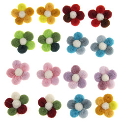 Color mezclado Accesorios de traje tejidos de fieltro de lana hechos a mano, flor, color mezclado, 33~35 mm