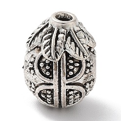 Antique Silver Tibetan Style Alloy 3 Hole Guru Beads, T-Drilled Beads, Teardrop with Leaf, Antique Silver, 14.5x11x12mm, Hole: 2mm