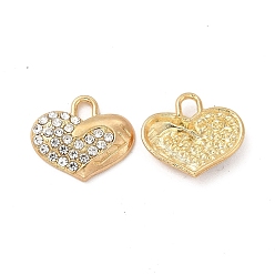 Oro Colgantes de diamantes de imitación de aleación de cristal, encanto del corazón, dorado, 16x14x3 mm, agujero: 2.2 mm