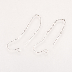 Real Platinum Plated Brass Stud Earring Findings, with Loop, Ear Threads, Nickel Free, Real Platinum Plated, Real Platinum Plated, 70~72mm, Hole: 2mm, Pin: 0.8mm