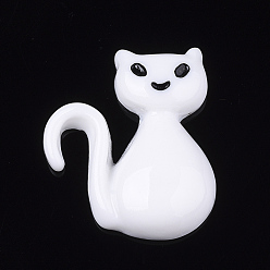 White Resin Kitten Cabochons, Cartoon Cat, White, 25x21.5x6mm