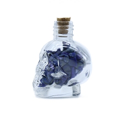 Lapis Lazuli Décorations diaplay en lapis-lazuli naturel, bouteille de souhaits en forme de crâne de puce de pierre d'énergie reiki, 35x44mm