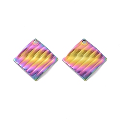 Rainbow Color Revestimiento iónico (ip) 304 colgantes de acero inoxidable, rombo, color del arco iris, 16.5x16.5x1.3 mm, agujero: 1.4 mm