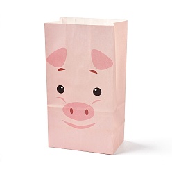 Cerdo Bolsas de papel kraft, sin manija, bolsa de golosinas envuelta para cumpleaños, baby showers, Rectángulo, patrón de cerdo, 24x13x8.1 cm