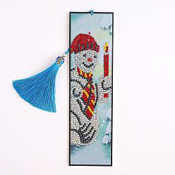 Snowman Christmas DIY Diamond Painting Kits For Bookmark Making, including Bookmark, Tassel, Resin Rhinestones, Diamond Sticky Pen, Tray Plate and Glue Clay, Rectangle, Snowman Pattern, 210x60mm