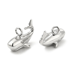 Real Platinum Plated Brass Charms, Dolphin Charm, Real Platinum Plated, 7x6x11mm, Hole: 1.6mm