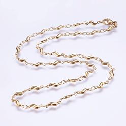 Oro 304 collares de cadena de acero inoxidable, con cierre de langosta, revestimiento de iones (ip), forma de onda, dorado, 17.7 pulgada (45 cm)