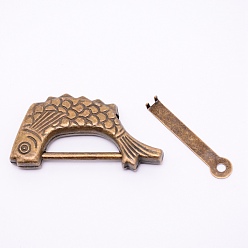 Antique Bronze Retro Fish Alloy Combination Locks, PadLocks with Key, For Wooden Drawer, Jewelry Box, Cadmium Free & Lead Free, Antique Bronze, Lock: 59.5x31x18.5mm, Hole: 5x2mm, Key: 43x8.5x1~3.5mm, Hole: 3mm